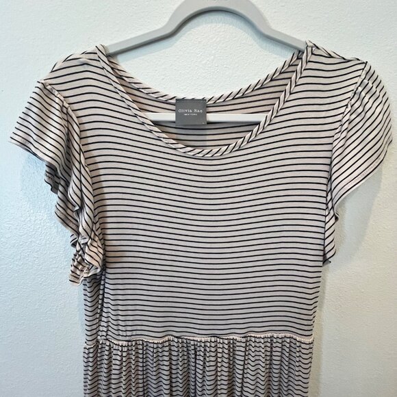 Olivia Rae Women’s Striped Tiered Dress Flutter Sleeves Scoop Neck Elastic Large - Picture 2 of 10